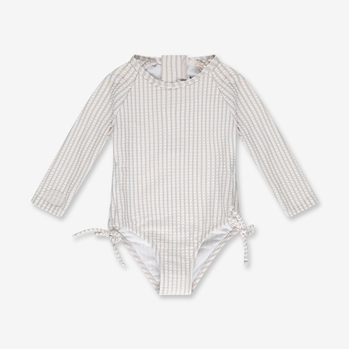 Costum de baie copii, Minene, intreg cu maneci UV, bej, pentru fete, 80-86 CM