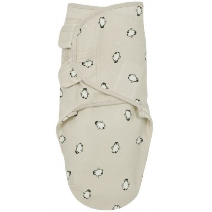 Sac de dormit bebe, Meyco Swaddle Sand Penguin 0-3 luni