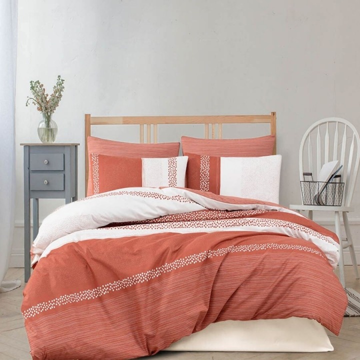 Dupla ágynemű, 100% pamut ranforce, 240x260 cm, 4 részes, Bahar Tekstil, Vesta Terra (Tégla)