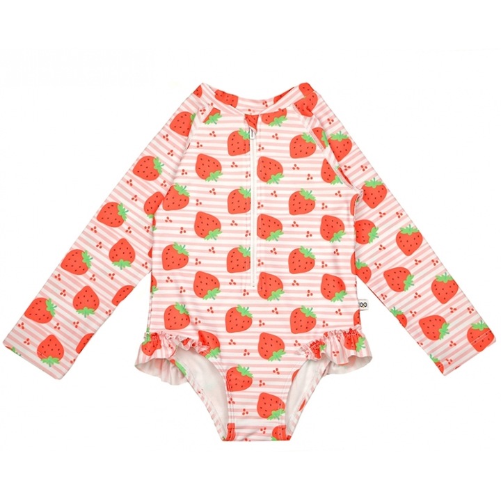 Costum de baie copii, Zoocchini, intreg cu maneci UV, rosu, material elastic