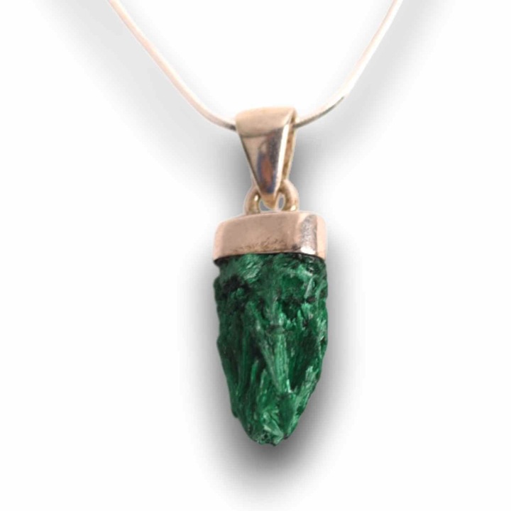 Nyers Malachit 925 Ezüst Medál, 20mm, 42cm lánc