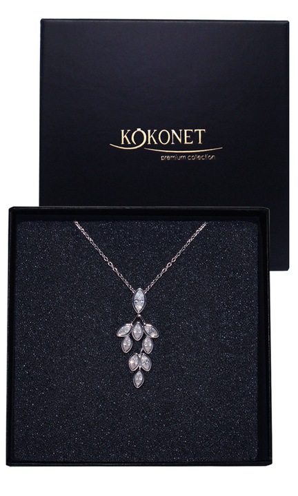 Сребърно сватбено колие KOKONET, бохо цирконий, елегантно, 4x5.5см