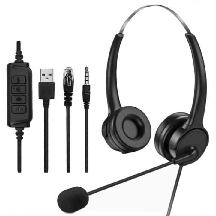 Casti PC, Bluestork MC201, negru, cablu, microfon