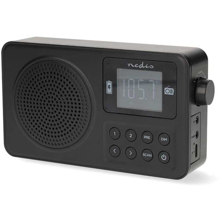 Radio cu ceas NEDIS, model RDFM2225BK, FM, cu ecran LCD, culoare neagra