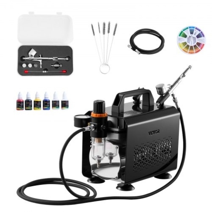 Set Pistoale VEVOR Air Brush Kit 1/6 HP, 1 Aerograf, 3 Duze