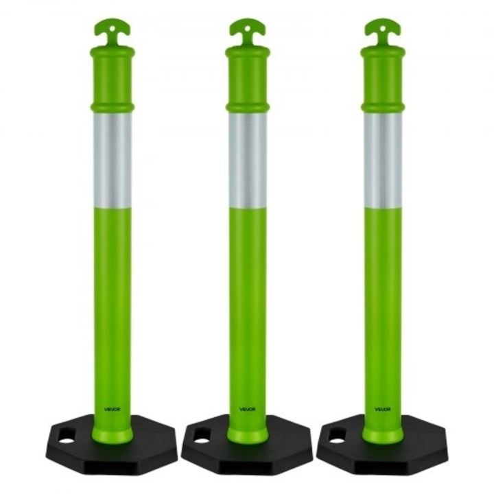 3 db Határoló Oszlop Készlet 1140 mm, VEVOR, aszfalt kúpok, súlyozott talp, zöld