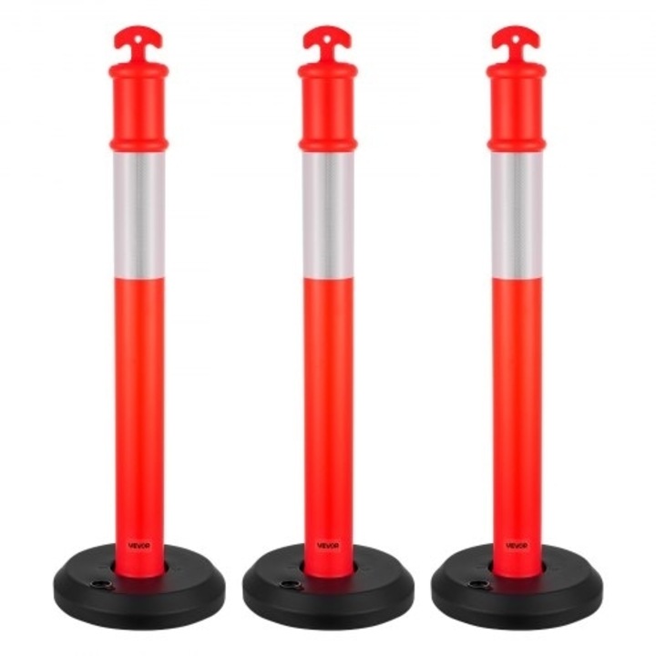 VEVOR 3 db Határoló Oszlop Készlet, 1140mm, piros, munkavédelmi felszerelésekhez