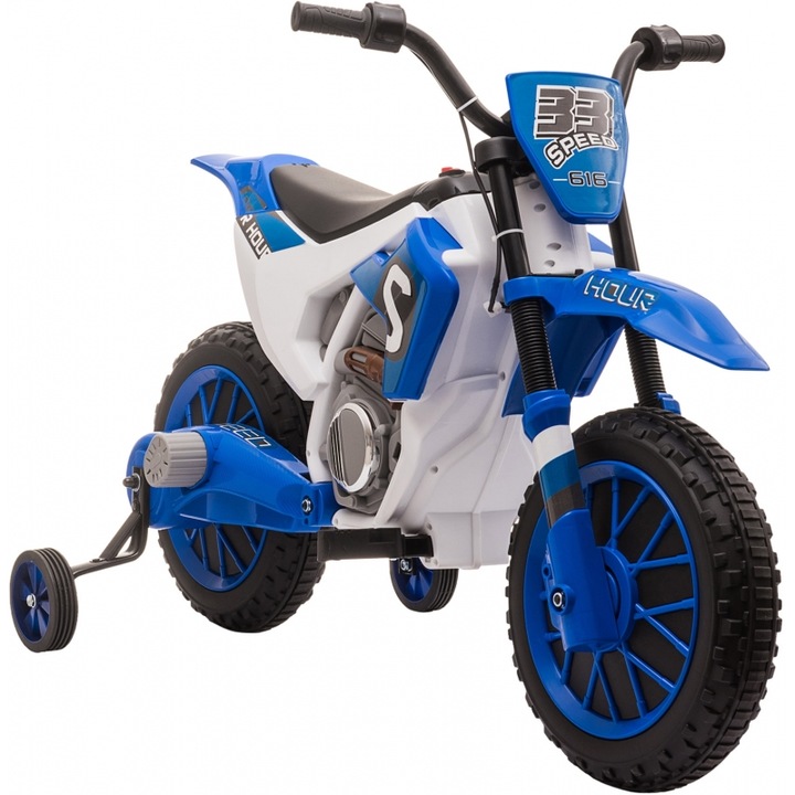 Motocicleta electrica pentru copii HOMCOM, 45W, 3 roti, alb-albastru, 106,5x51,5x68cm