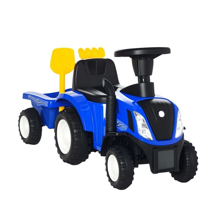 Tractor pentru copii, HOMCOM, plastic si metal, albastru, 91x29x44cm