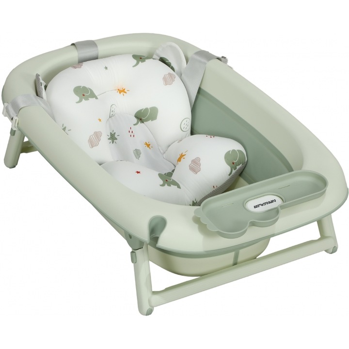 Cada pentru bebelusi AIYAPLAY, cu design cu elefanti, 86x53x25,5 cm, verde