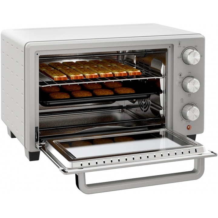 Cuptor electric HOMCOM Mini, 21L, 3 moduri de gatit, inox, sticla