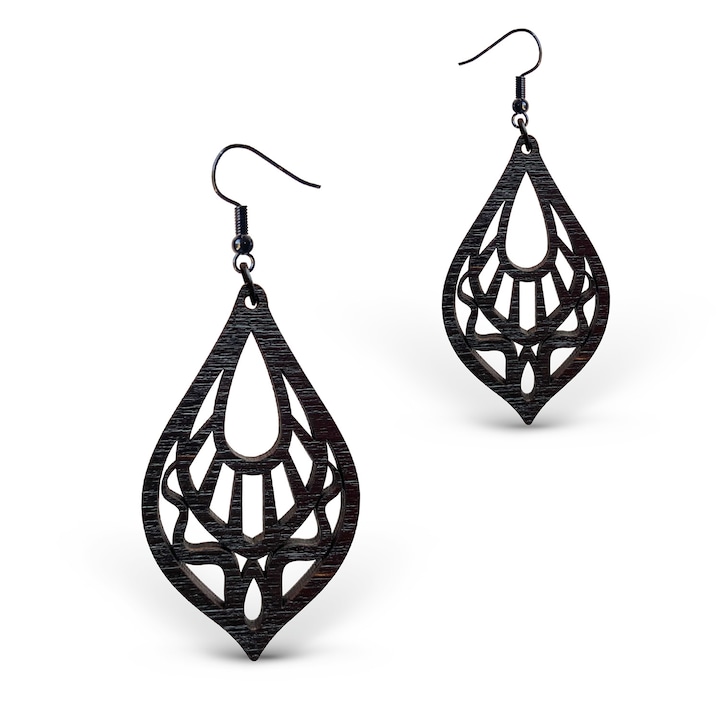 Cercei din Lemn RedOwlCraft Fantasy Tear Drop wenge, 33x57mm, lacuit