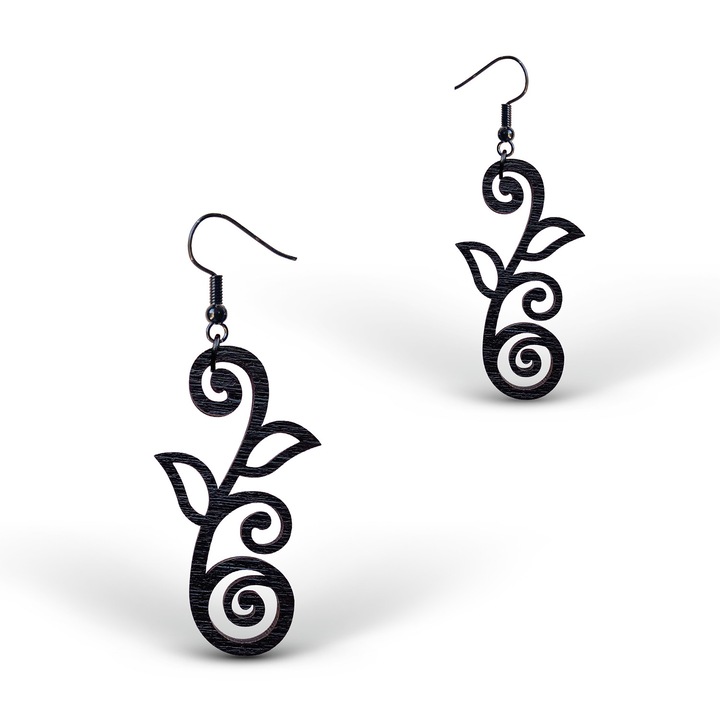 Cercei din Lemn, RedOwlCraft, Fantasy Spring, wenge, 28x52mm, set