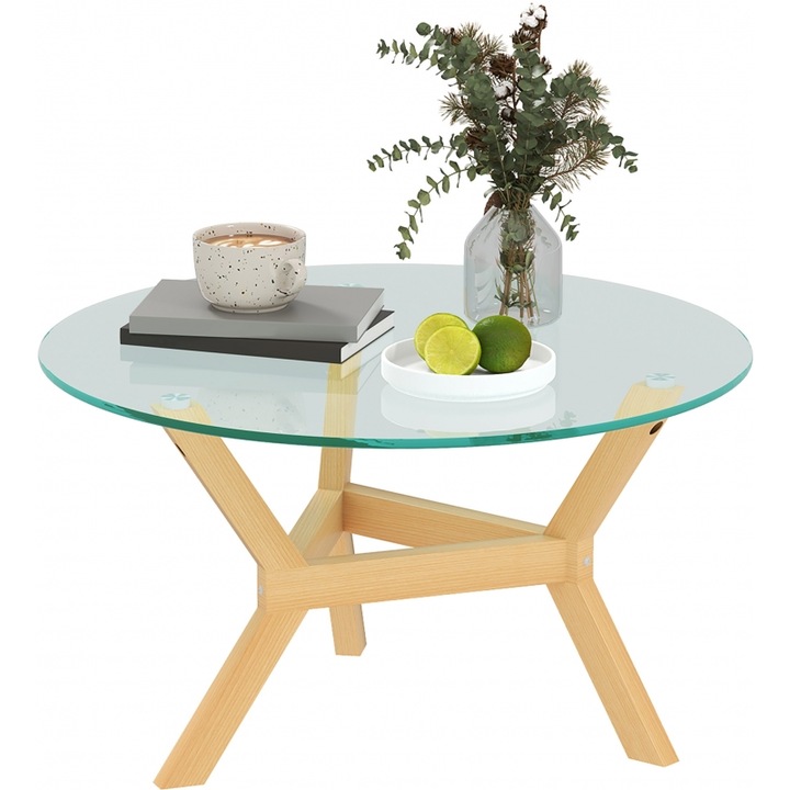 Masa HOMCOM trapezoidala din sticla cu picioare metalice, pentru salon, dormitor