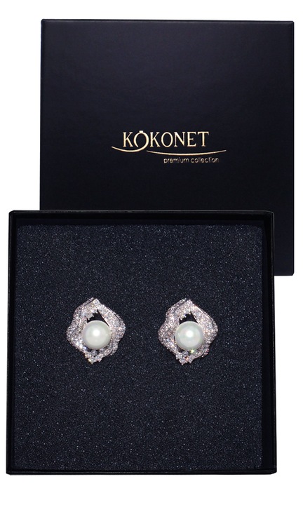 Cercei KOKONET eleganti cu perle, argintii, 2x1.5cm, set