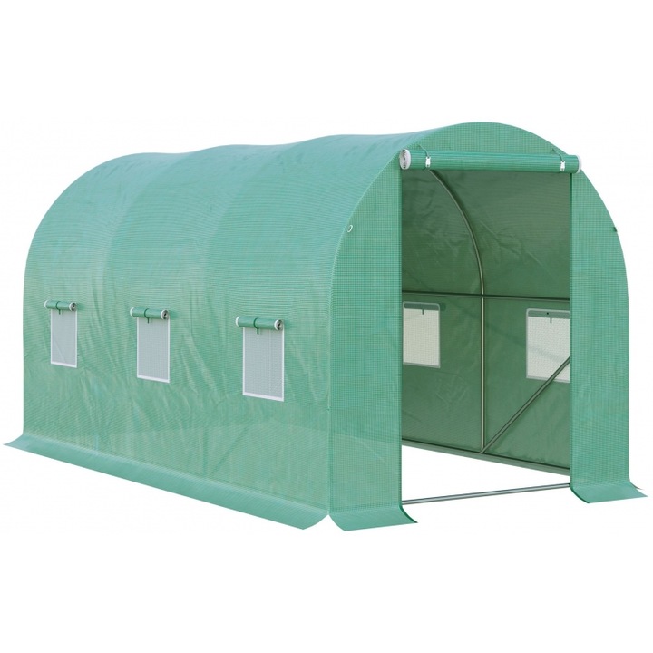 Sera Outsunny, 6 feronerie, membrana transparenta, 3,95x1,95x1,90m, verde