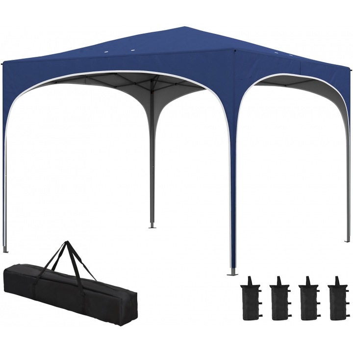 Pavilion gradina Outsunny, 2,95x2,95x2,55m, metalic, impermeabil, albastru inchis