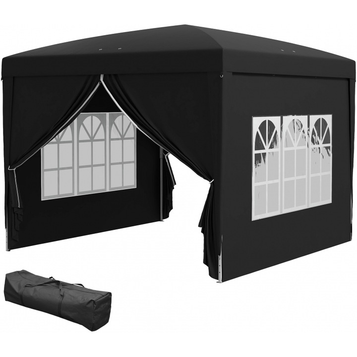 Pavilion gradina Outsunny 3x3m, 4 pereti laterali, protectie UV, culoare neagra