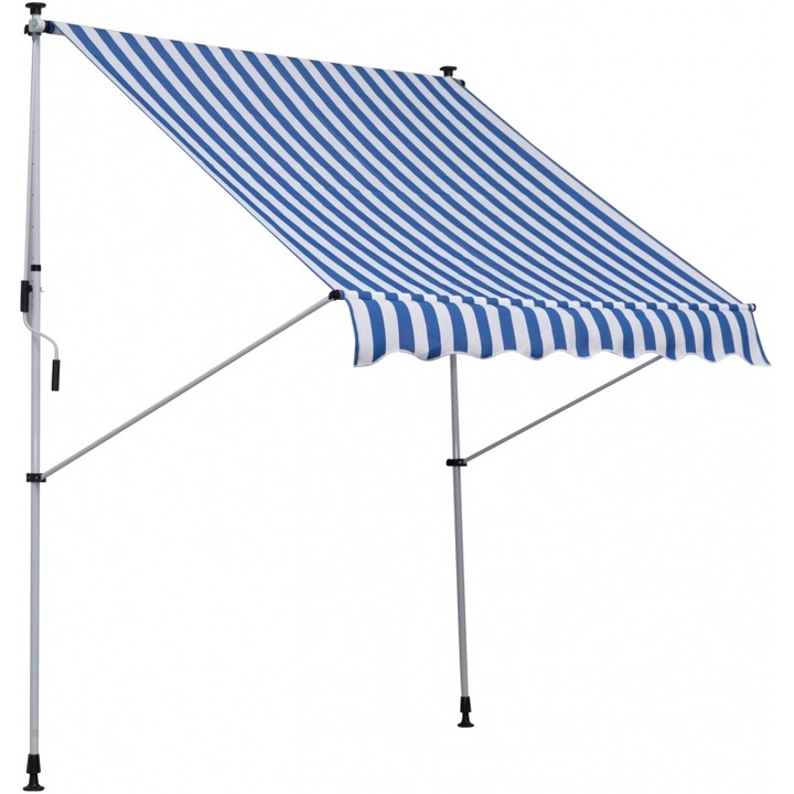 Umbrela de gradina Outsunny, 150cm, albastru si alb, cu manivela ajustabila