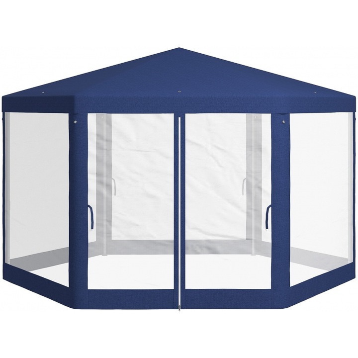 Pavilion gradina Outsunny, exagon, schelet metalic, 3,94x3,412x2,5m, albastru