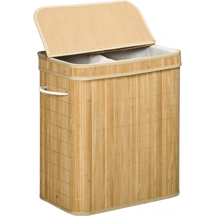 Cos pentru rufe HOMCOM, 90L, cu capac si sac interior, bej