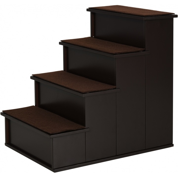 Scara pentru caini, PawHut, 4 trepte, 30 kg, 40x59x54,2 cm, cafeniu inchis