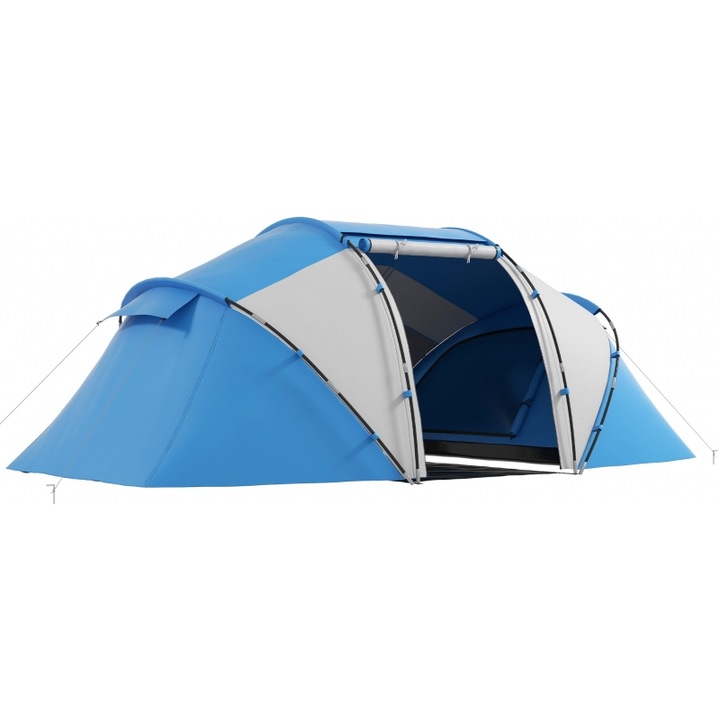 Cort camping Outsunny pentru 4-6 persoane, impermeabil 2000mm, cu intrare si podea, albastru