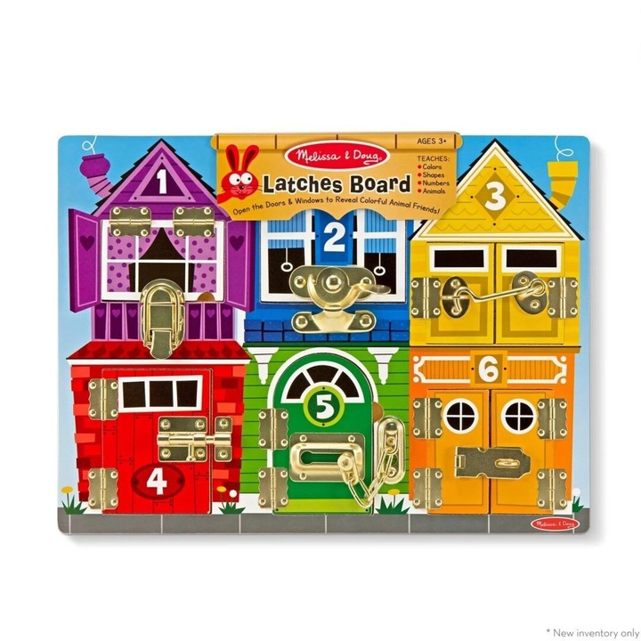 Дървена играчка Melissa & Doug - Къщички, активна дъска със заключвания