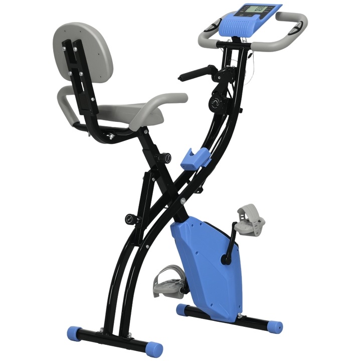 Bicicleta fitness HOMCOM X-Bike 2 in 1 cu ecran LCD, 8 niveluri de rezistenta, albastra, 105x48x118 cm