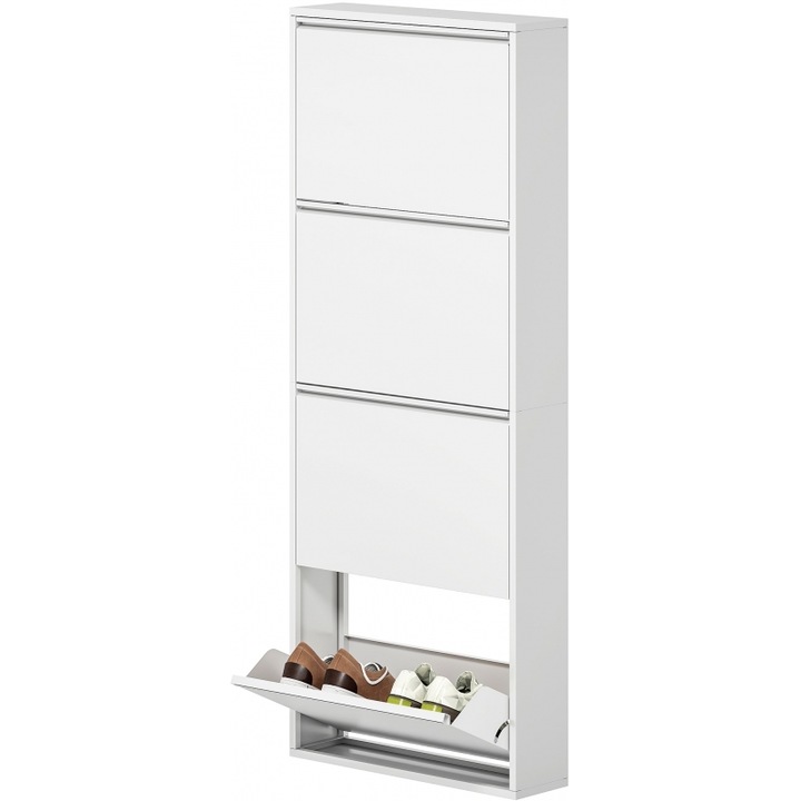 Dulap pantofi, HOMCOM, metal, 8 perechi, 4 sertare, alb