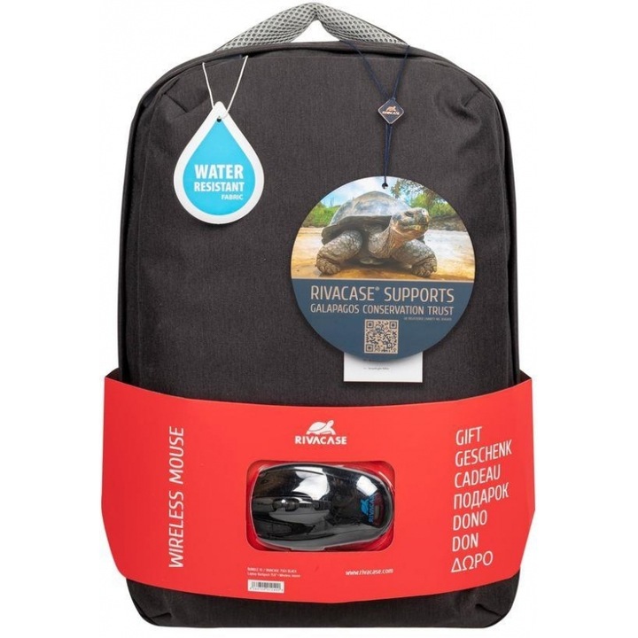 Rucsac laptop 15,6", RIVACASE, set cu mouse, negru