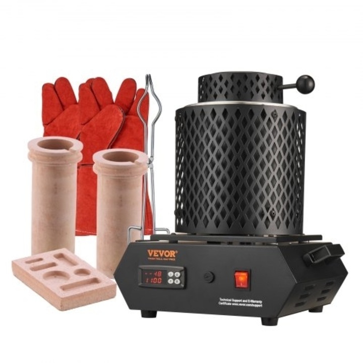 Klibanos Texes VEVOR, 1350W, 1150C, set cu accesorii pentru aur, aluminiu, 1kgx3kg