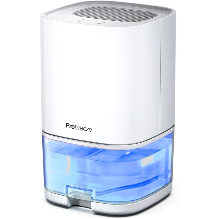 Dezumidificator electric Pro Breeze 1000 ml, Peltier, 450 ml/zi, timer 4h, lumina LED, oprire automata, silentios, alb