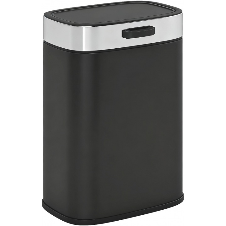 Cos de gunoi HOMCOM, 21,5x19,5x30 cm, color negru, cu capac deschis