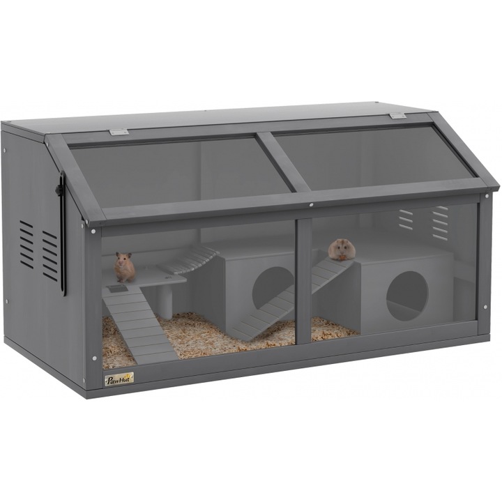 Cusca hamster PawHut, Lemn, 84x45x44cm, Gri