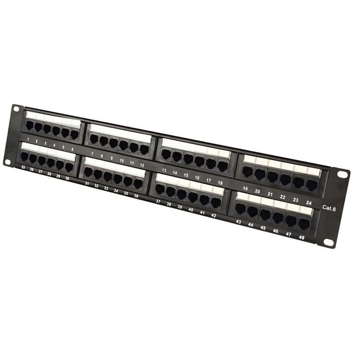 Patch Panel CAT6 48 POWER ON, 2U UTP, dimensiuni 19x2U