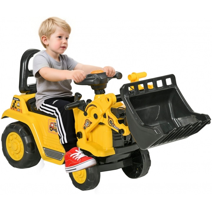 Masinuta pentru copii, HOMCOM, cu scaun si cutie de depozitare, galben si negru, pentru copii 1,5-4 ani, max 30kg