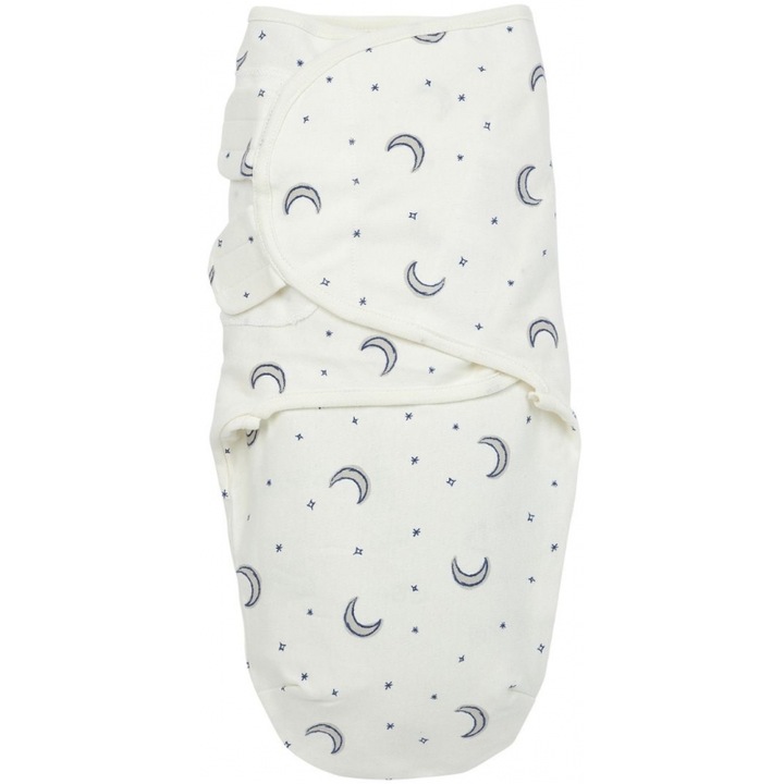 Sac de dormit bebe Meyco Swaddle Moon, 0-3 luni, alb