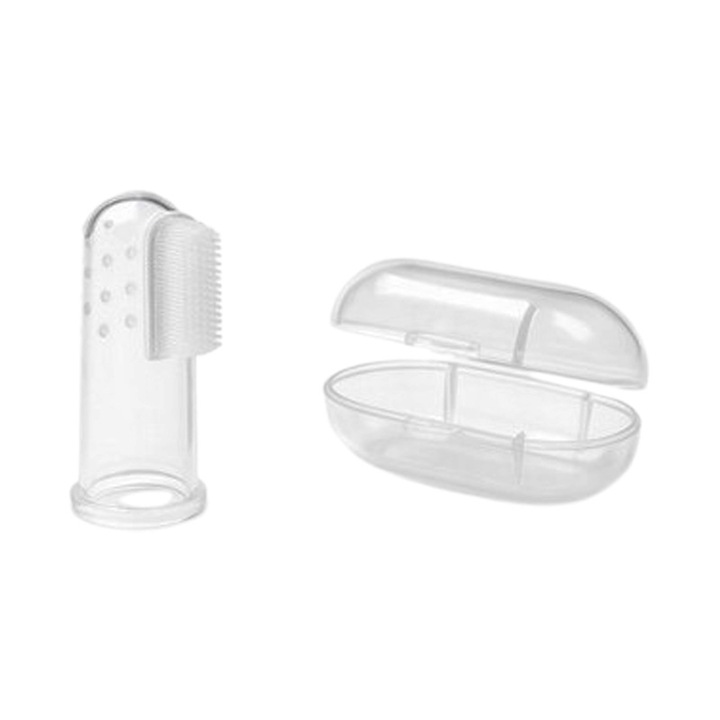 Szilikon ujjkefe, Bocioland BL235, ínymasszírozó, átlátszó, 3 hónap+