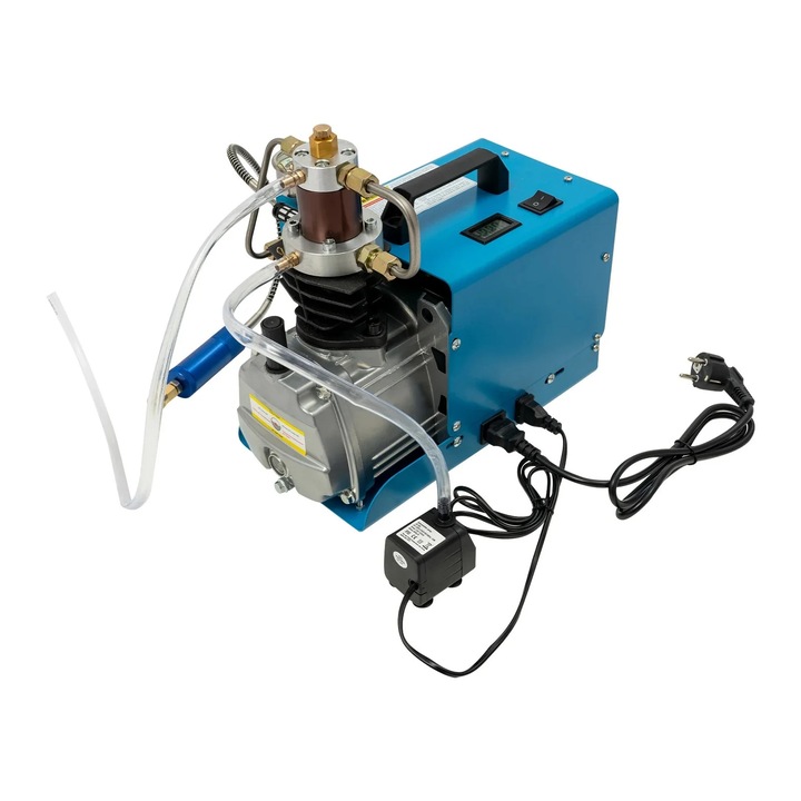 Compresor de aer 300 bar, 1, 8 kW, 2800 RPM, albastru-argintiu, dimensiuni 18x34x34cm