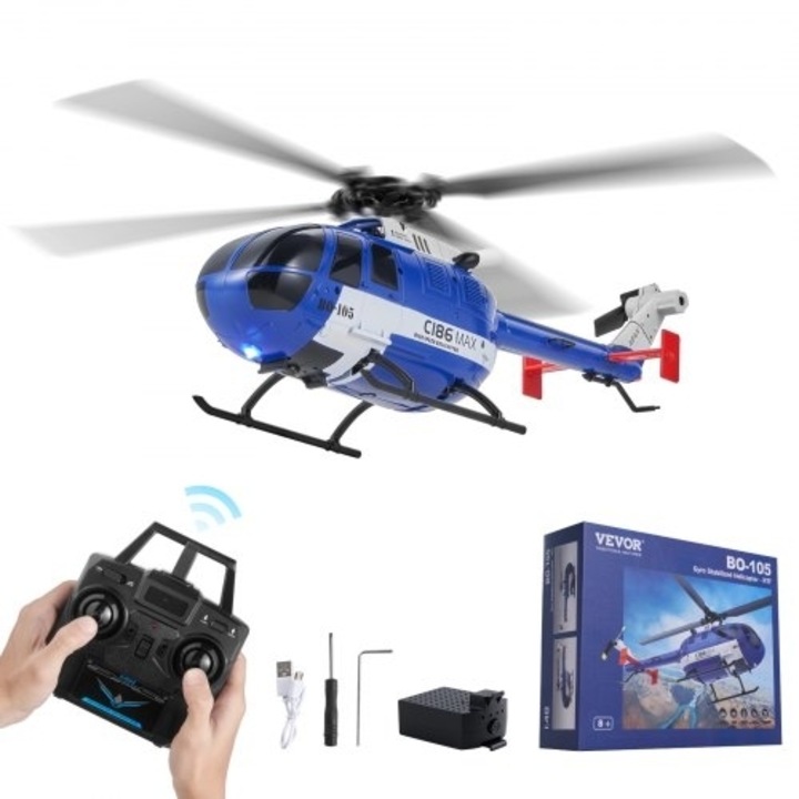 Elicopter VEVOR RC, 2.4GHz, 4 elice, 6 axe, LED, pentru copii 8 ani si peste