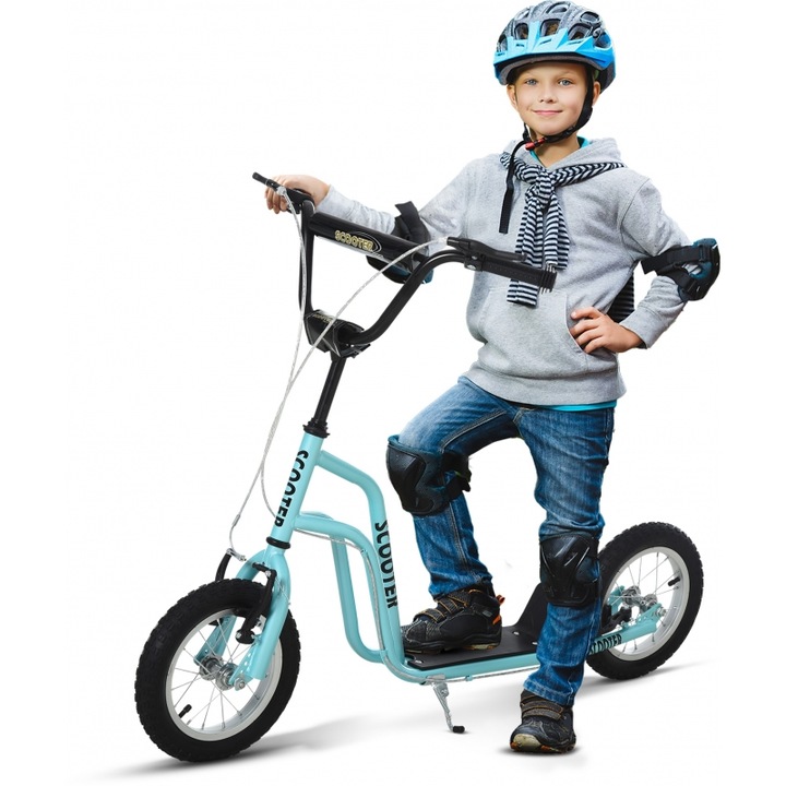 Trotineta HOMCOM, cu ghidon, 12 inch, albastra, 120x58x75-80 cm