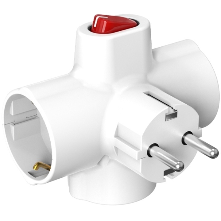 Adaptor, TELCO, Alb, 3 prize cu intrerupator