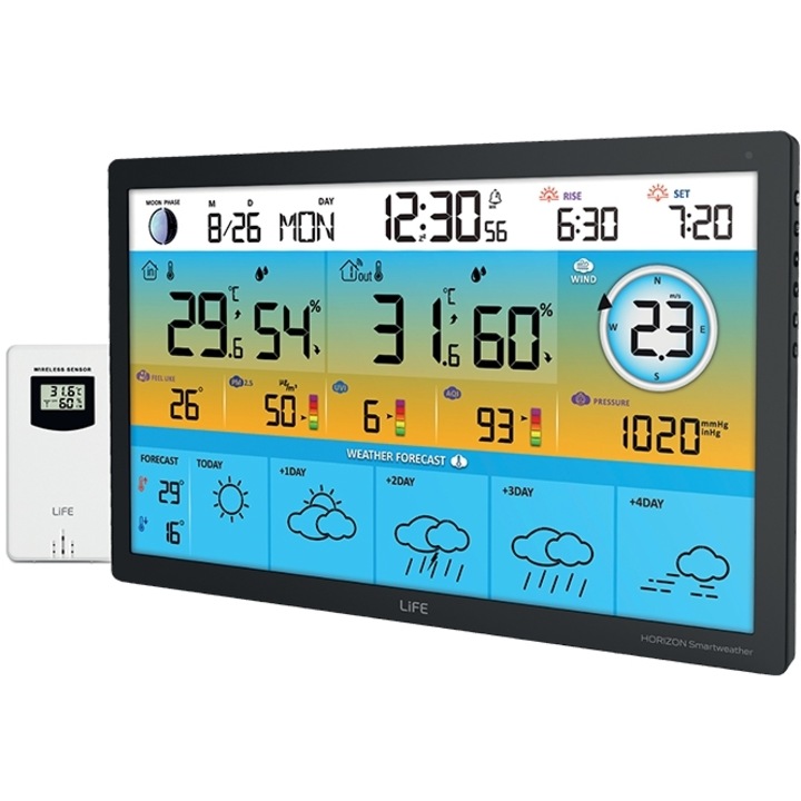 Statie meteorologica, LIFE, Cu senzor extern wireless, Ecran LCD, Negru, 15.5"
