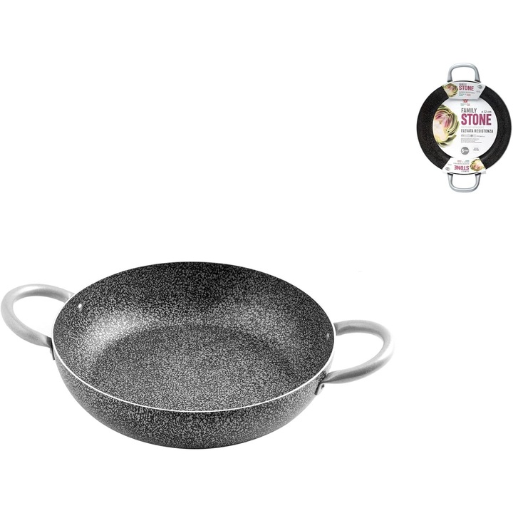 Cratita "Home Family Stone" Tapadásmentes, 2 Fogantyú, Fekete/Szürke, 32 cm