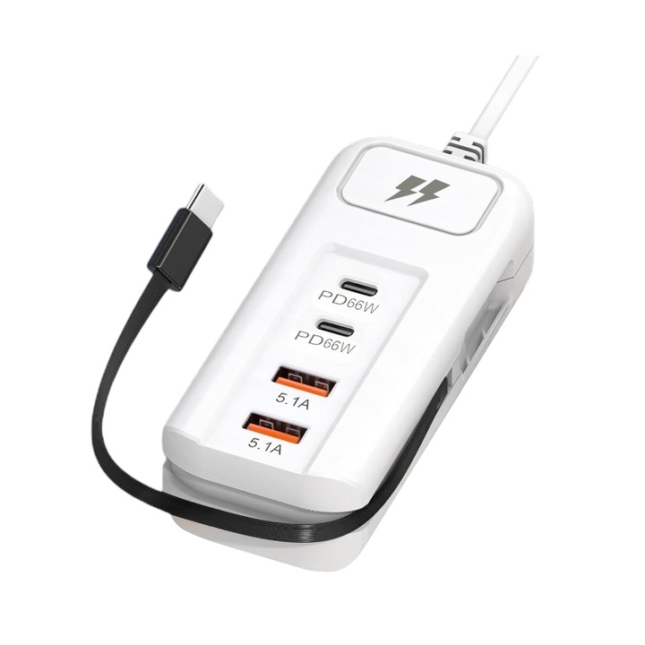 Adaptor de incarcare rapida Tradesor, Fast Charge, USB-A si USB Type-C, 2 iesiri