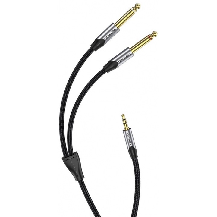 Cablu audio VENTION 3.5mm TRS la 2*6.5mm, 1M, gri, aluminiu