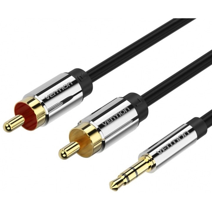 Cablu audio 3.5mm la 2RCA, VENTION, 10m, negru/argintiu
