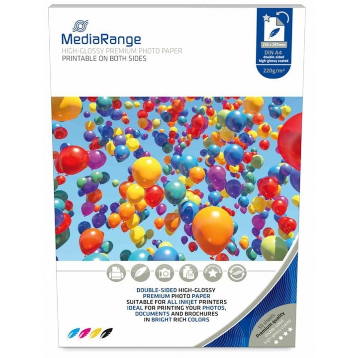 Hartie foto MediaRange A4 220gr/m, 50 coli, glossy pe ambele parti