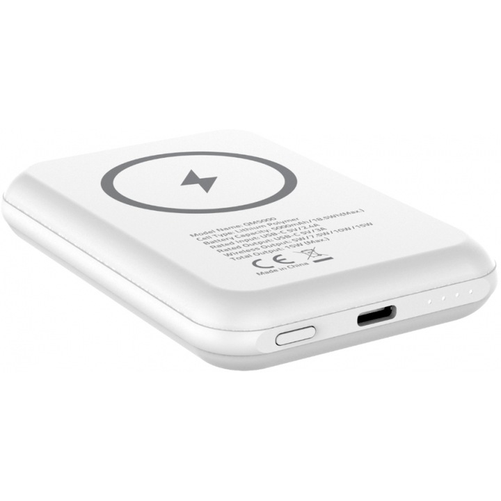 Power Bank Energizer QM5000 5000mAh 15W, USB-C, LED, Alb